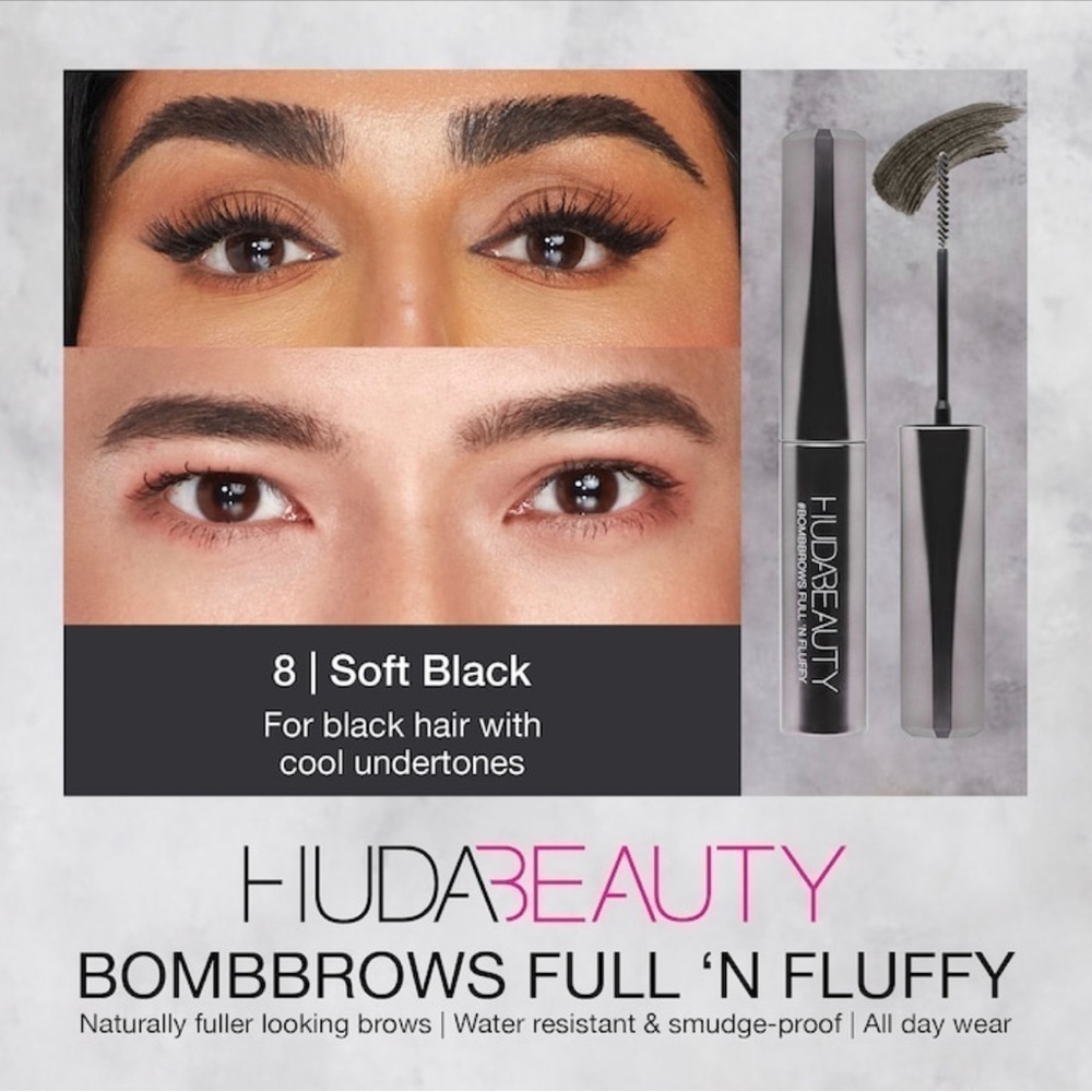 Huda Beauty SOFT BLACK 8 BombBrows Full n Fluffy Fiber Brow Gel | NEW | BOMBBROW - Picture 2 of 14